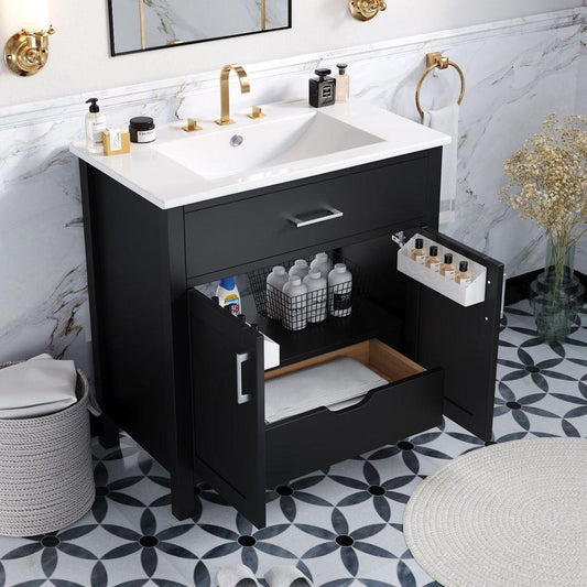 30-Inch Bathroom Vanity with Ceramic Sink and Ample Storage - The Perfect Choice for Small Bathrooms