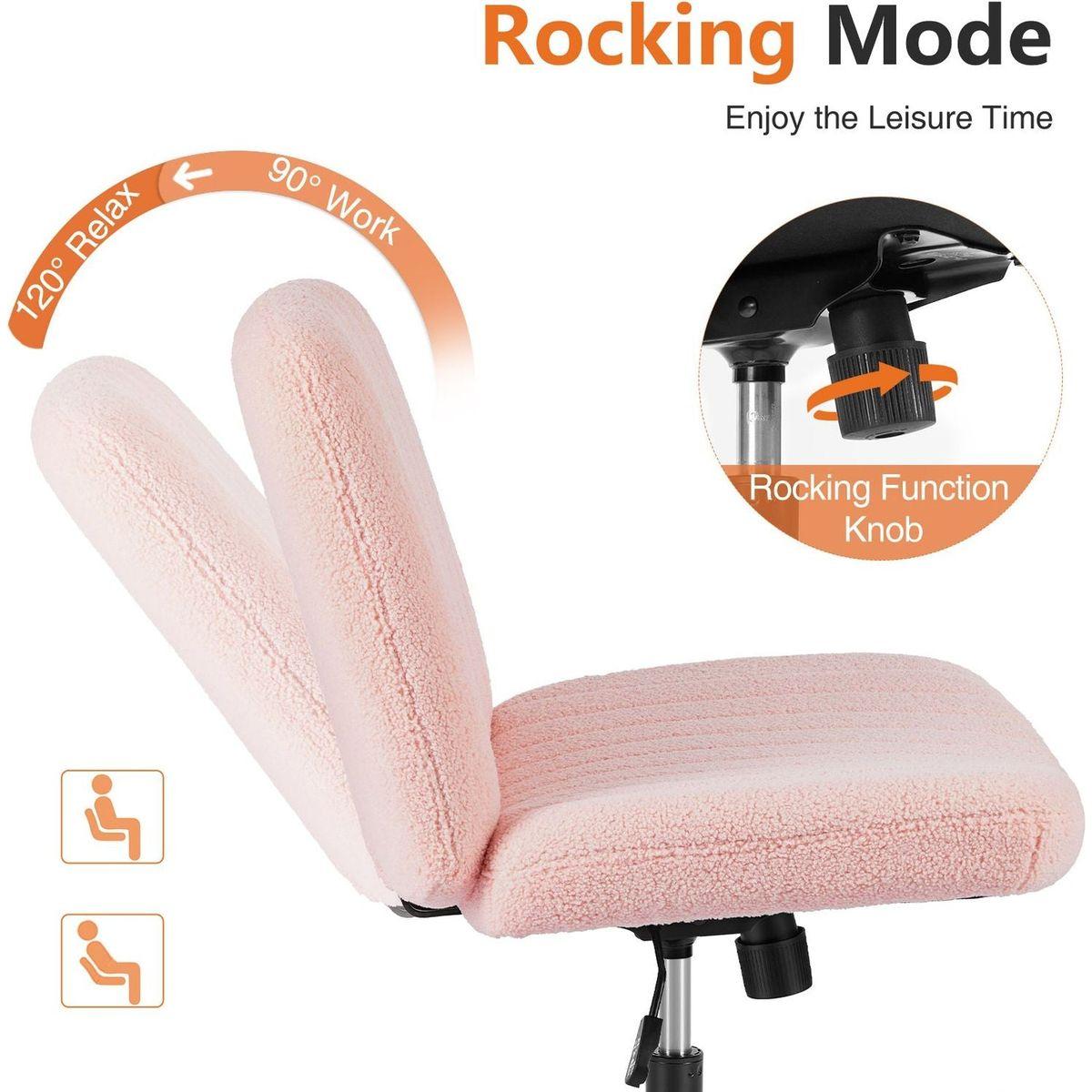 Office chair, backrest, armless office chair, adjustable swivel for comfortable home office, pink, Teddy wool fabric