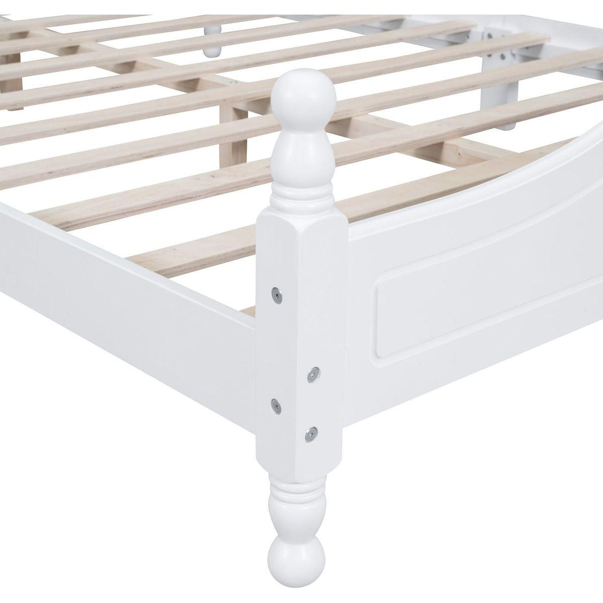 Full Size Wood Platform Bed Frame,Retro Style Platform Bed with Wooden Slat Support,White