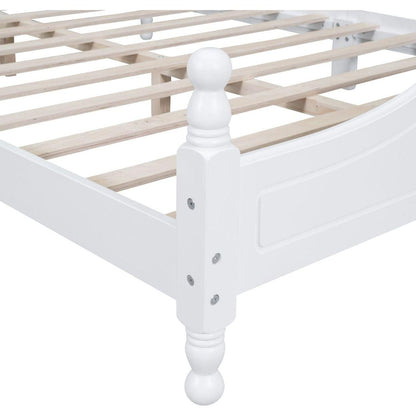 Queen Size Wood Platform Bed Frame,Retro Style Platform Bed with Wooden Slat Support,White