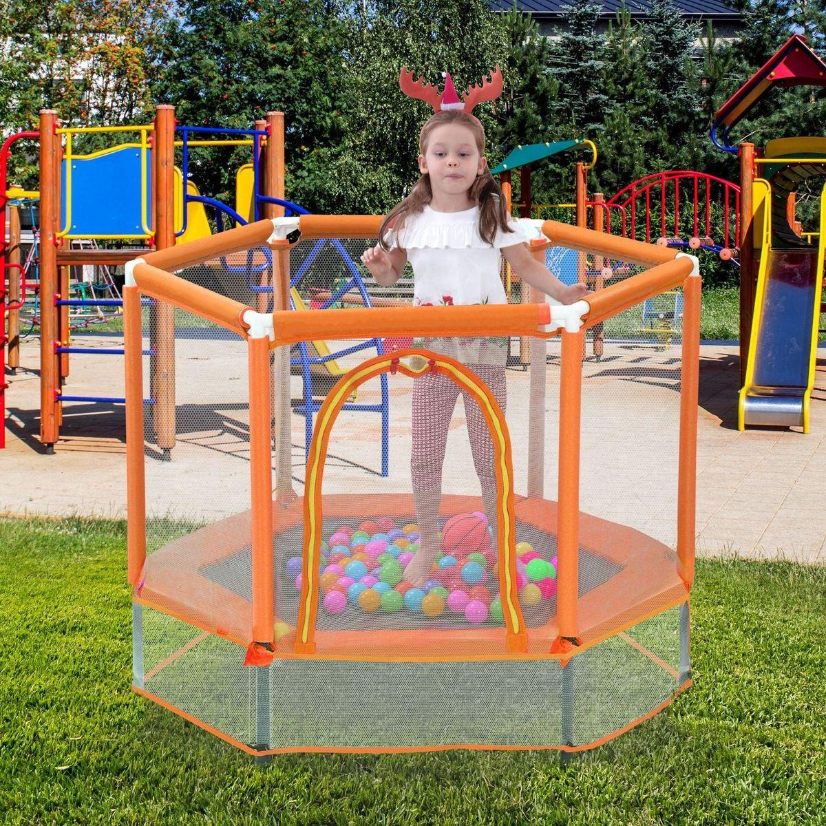 55" Toddlers Trampoline with Safety Enclosure Net and Balls, Indoor Outdoor Mini Trampoline for Kids