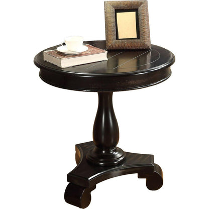Rene Round Wood Pedestal Side Table, Black
