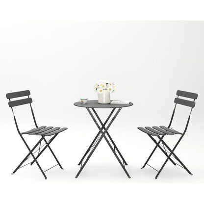 3 Pieces Patio Bistro Balcony Metail Chair Table Set-Gray