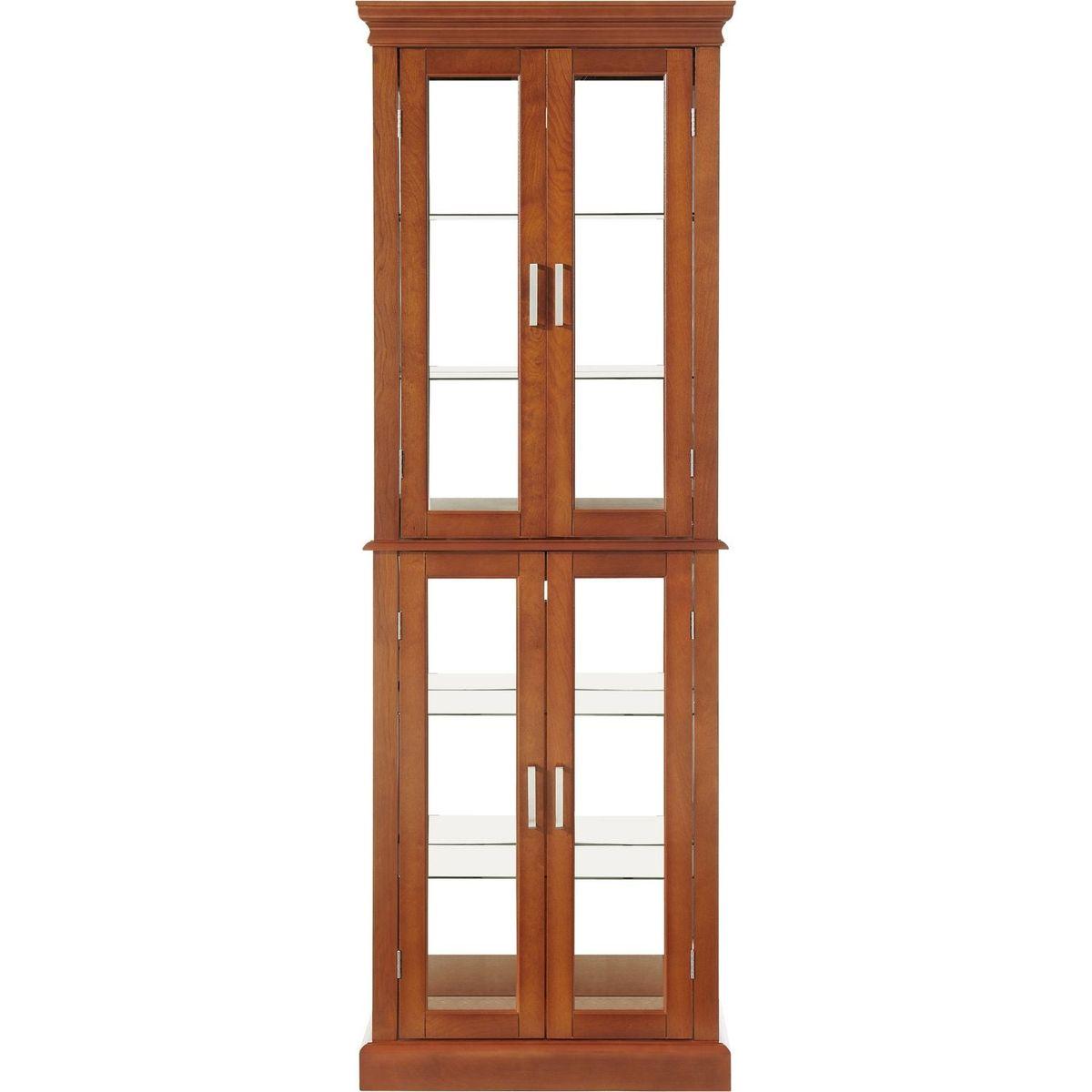 Curio Cabinet Lighted Curio Diapaly Cabinet with Adjustable Shelves and Mirrored Back Panel, Tempered Glass Doors (Walnut, 6 Tier), (E26 light bulb not included)