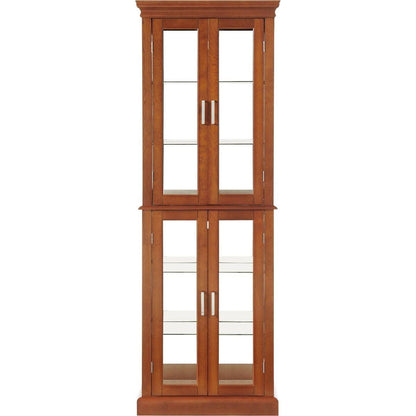 Curio Cabinet Lighted Curio Diapaly Cabinet with Adjustable Shelves and Mirrored Back Panel, Tempered Glass Doors (Walnut, 6 Tier), (E26 light bulb not included)