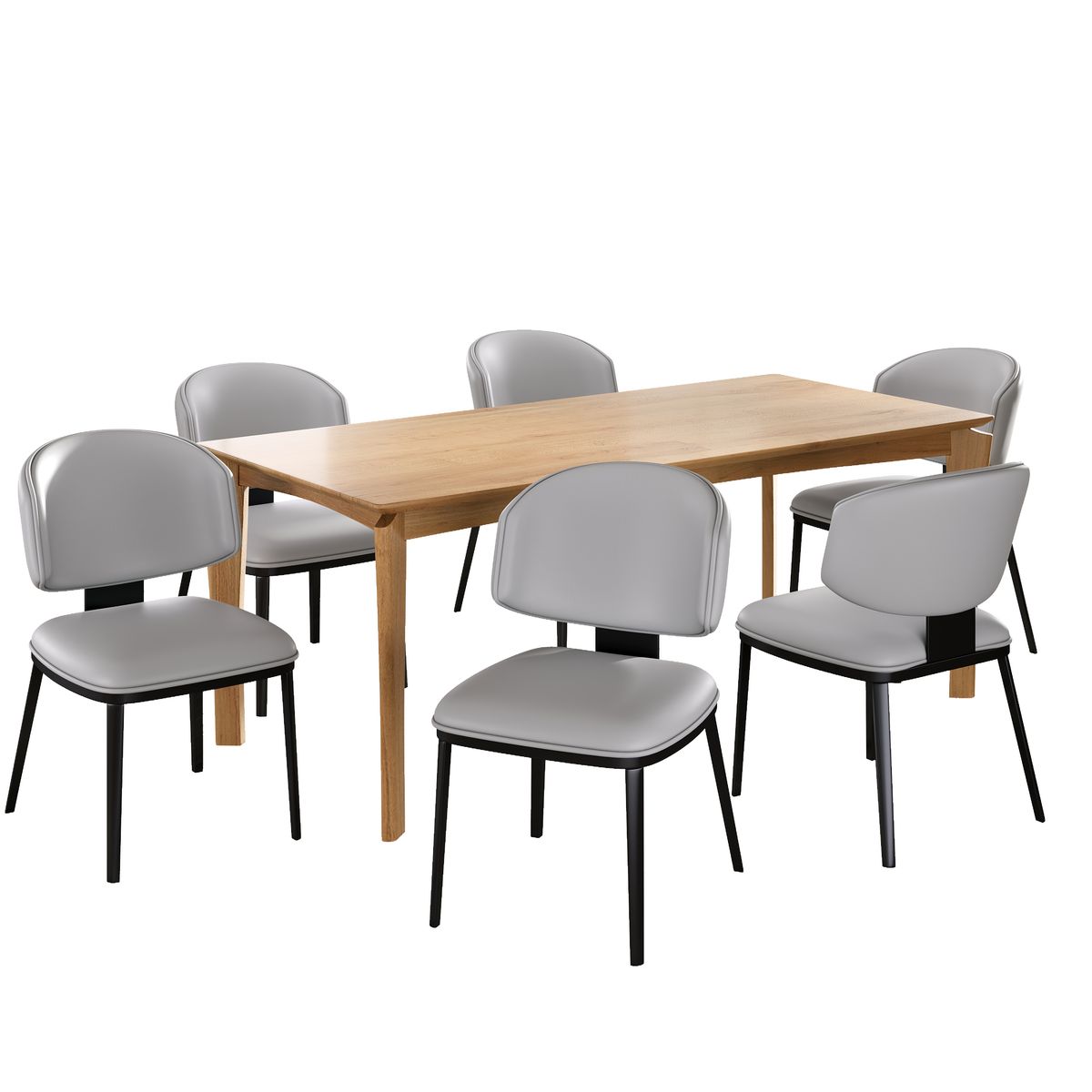 7-Piece Modern Dining Set with Wood, Faux Leather, and Metal Frame Gray+Black+Natural Finish
