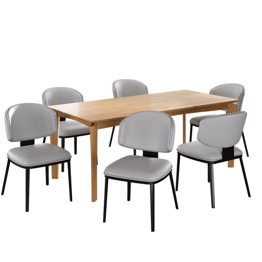 7-Piece Modern Dining Set with Wood, Faux Leather, and Metal Frame Gray+Black+Natural Finish