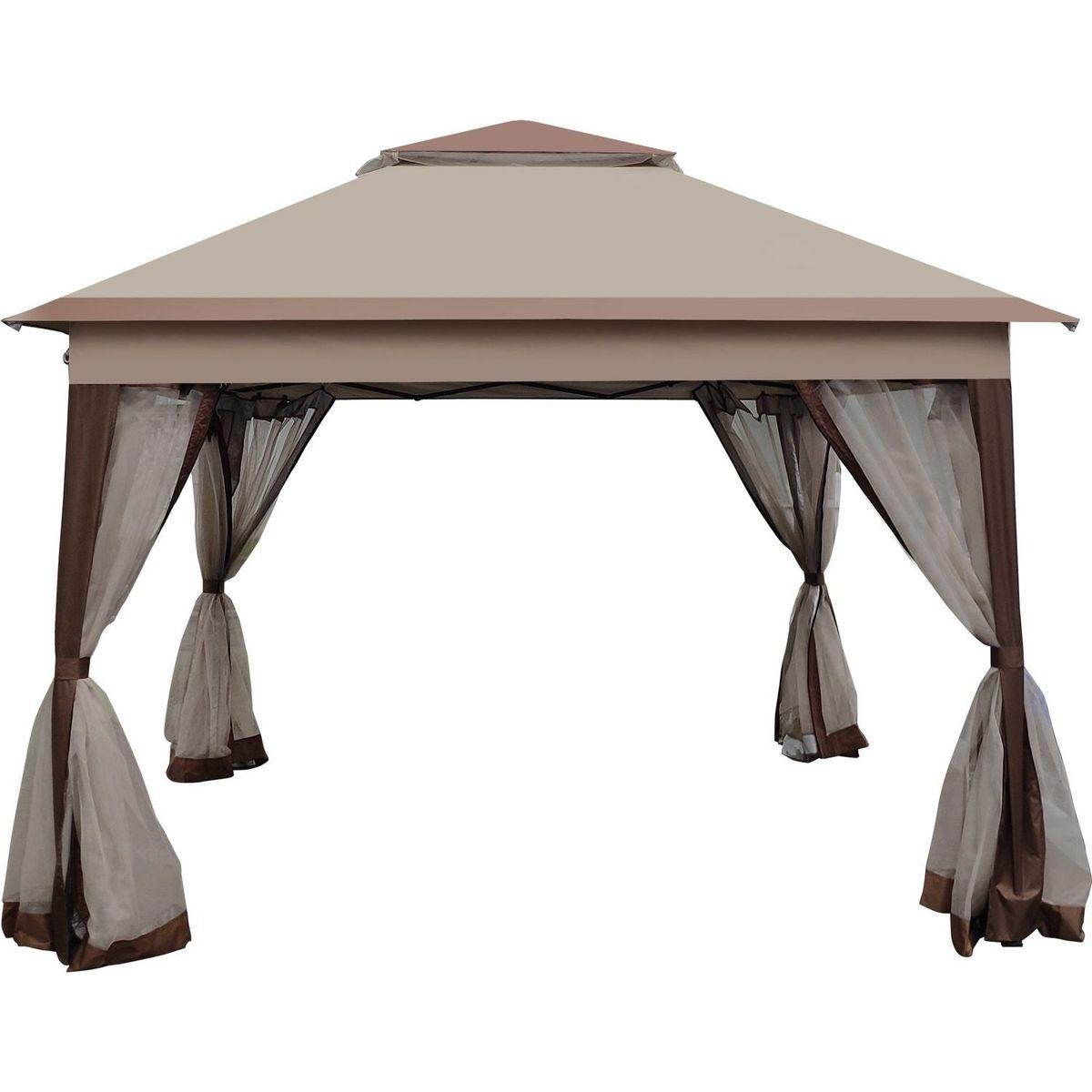 Outdoor 11x 11Ft Pop Up Gazebo Canopy With Removable Zipper Netting,2-Tier Soft Top Event Tent,Suitable For Patio Backyard Garden Camping Area,Coffee