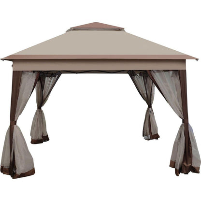 Outdoor 11x 11Ft Pop Up Gazebo Canopy With Removable Zipper Netting,2-Tier Soft Top Event Tent,Suitable For Patio Backyard Garden Camping Area,Coffee