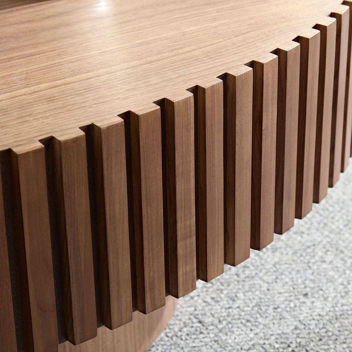 Modern Handcraft Drum Coffee Table Length 43.7 inch Round Coffee Table for Living Room,Small Coffee Table with Sturdy Pedestal,Walnut MDF