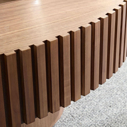 Modern Handcraft Drum Coffee Table Length 43.7 inch Round Coffee Table for Living Room,Small Coffee Table with Sturdy Pedestal,Walnut MDF