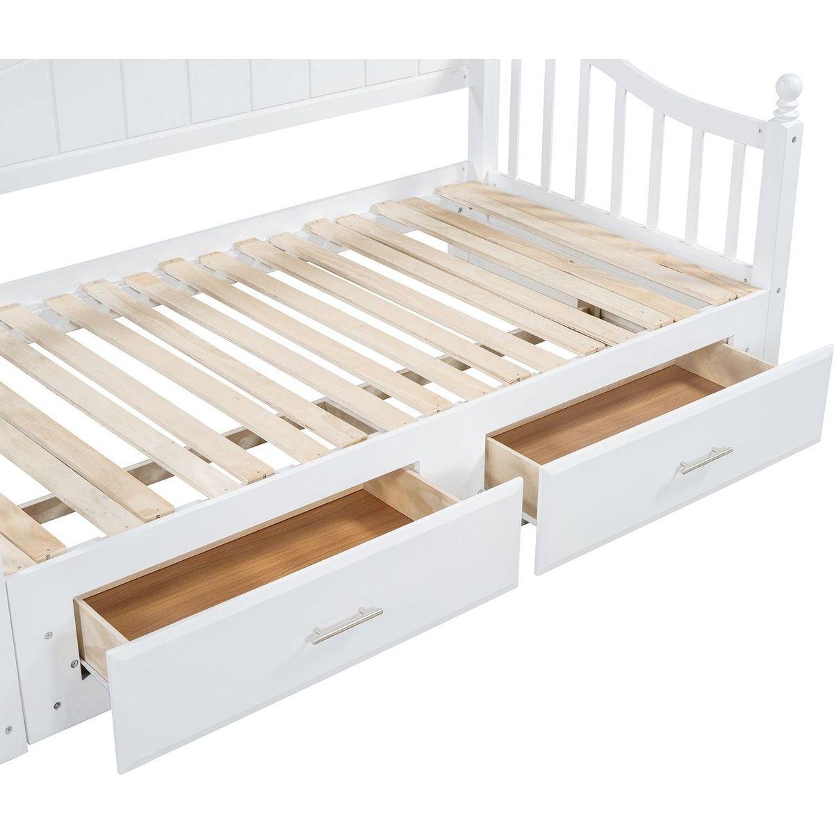 Wooden Twin Size Daybed with Twin Size Trundle, Extendable Daybed with Two Storage Drawers,White