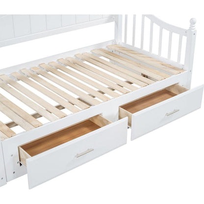 Wooden Twin Size Daybed with Twin Size Trundle, Extendable Daybed with Two Storage Drawers,White