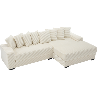 Oversized Two-Piece Couches, L Shaped Sofa, Corduroy, Right Chaise Daybed,with Armrests,Eight Throw Pillows,Corner Sofa,Easy To Assemble, Beige