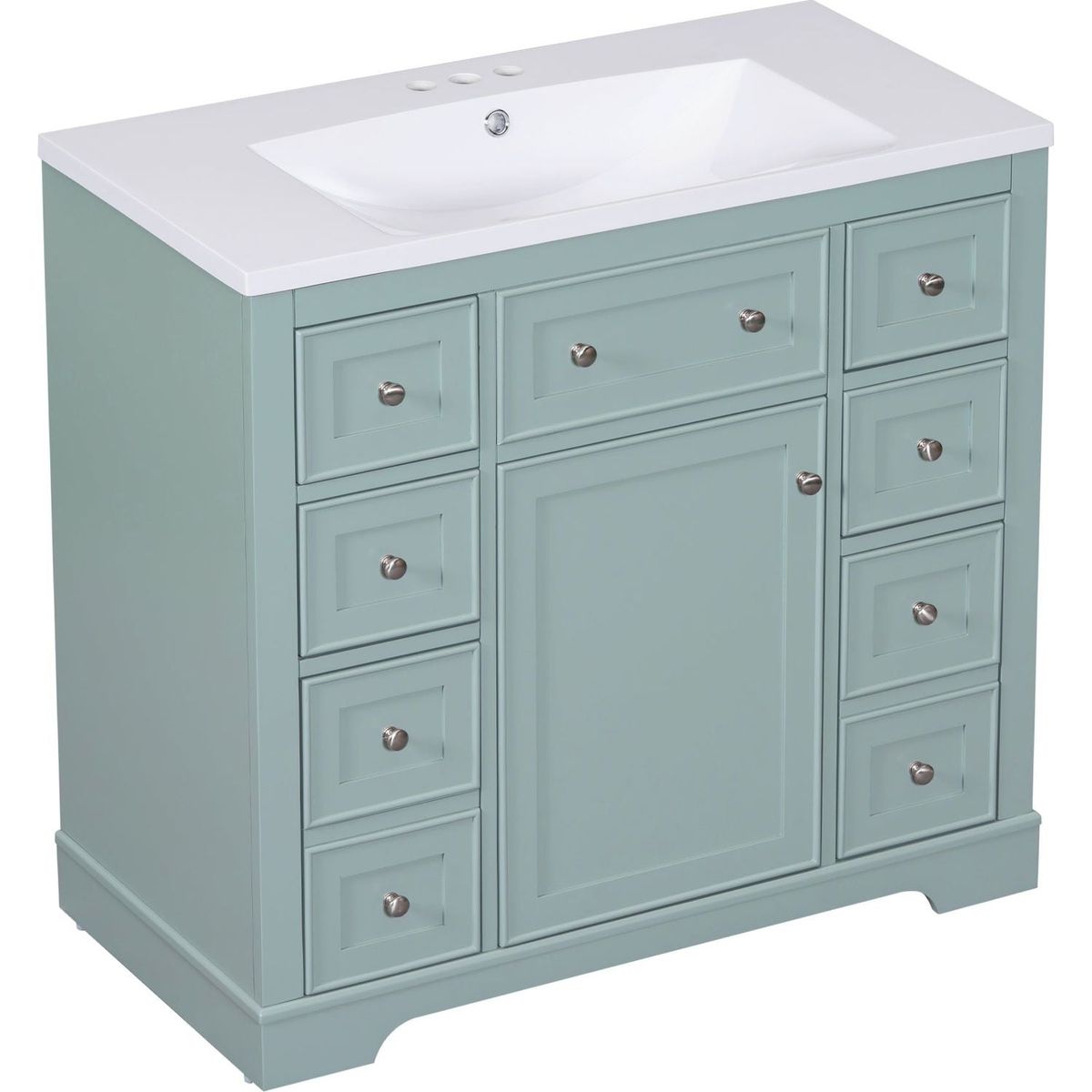 36" Bathroom Vanity with Sink Combo, One Cabinet and Six Drawers, Solid Wood and MDF Board, Green