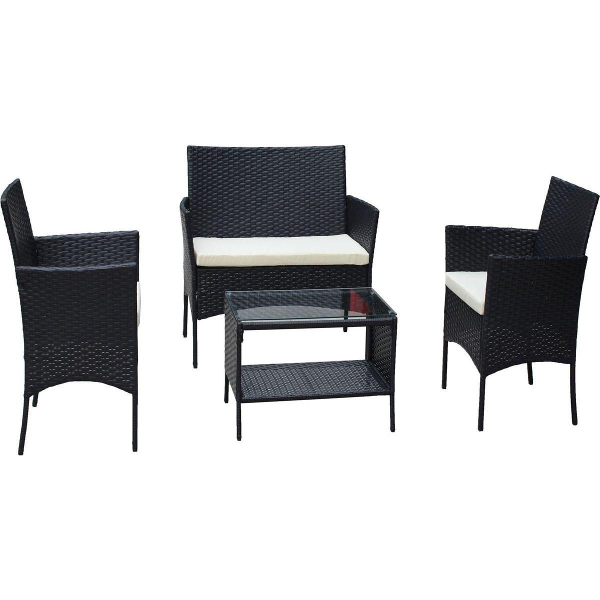 4 PC Rattan Patio Furniture Set Outdoor Patio Cushioned Seat Wicker Sofa (Beige Cushion)