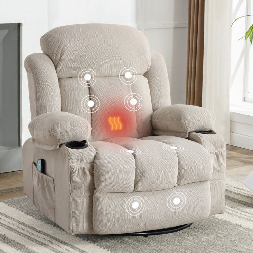 Swinging recliner massage heated sofa, with USB and 2 cup holders in side pockets, PackageA+B (BEIGE)