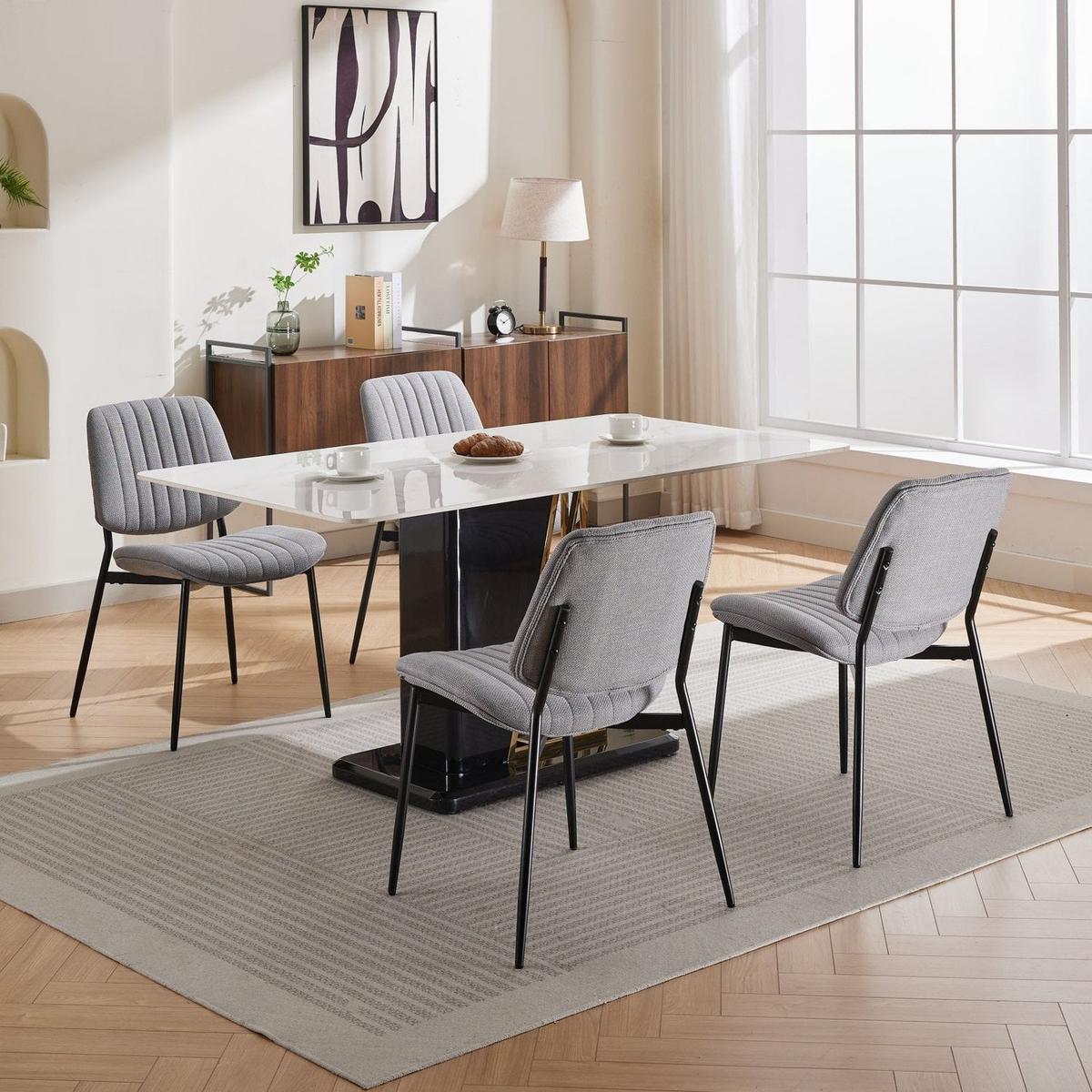 Dining Chairs Set of 2 Modern Retro Linen Chair with Bentwood Back Upholstered Seat Metal Legs Adjustable Foot for Kitchen Dining Room Chairs(Gray Linen)