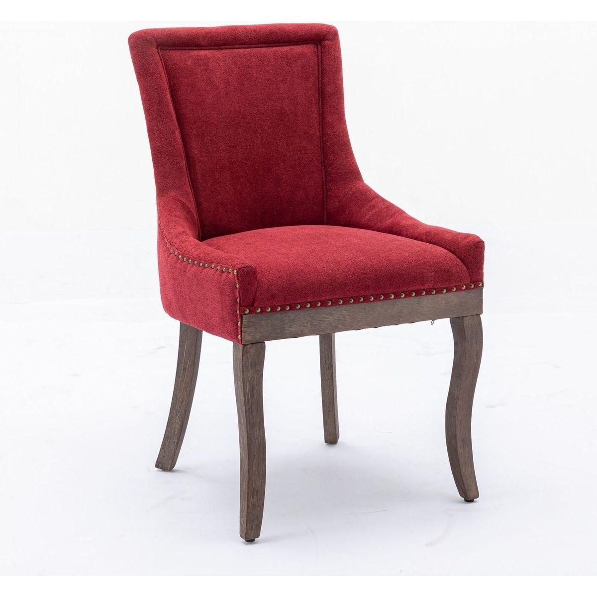 Ultra Side Dining Chair,Thickened fabric chairs with neutrally toned solid wood legs,Bronze nail head,Set of 2,Wine Red,Burgundy