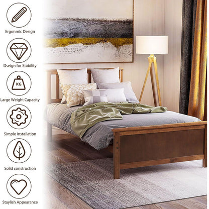 Twin Size Wood Platform Bed with Headboard,Footboard and Wood Slat Support, Walnut