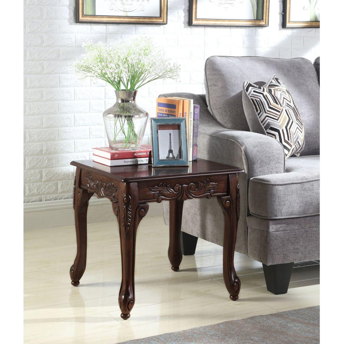 Traditional Ornate Detailing Dark Cherry Finish Wood End Table - Streamdale Furniture