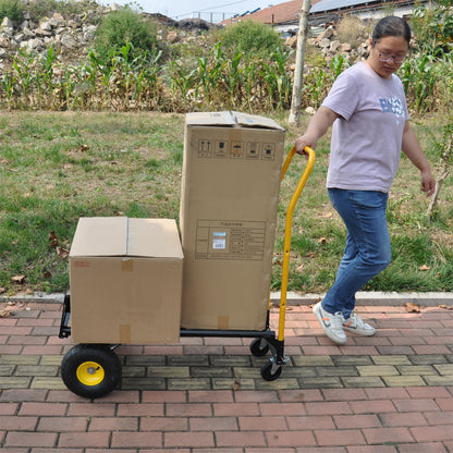 HT1006BK-YL Hand Truck Dual Purpose 2 Wheel Dolly Cart and 4 Wheel Push Cart with Swivel Wheels 330 Lbs Capacity Heavy Duty Platform Cart for Moving/Warehouse/Garden/Grocery