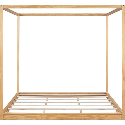 King Size Canopy Platform Bed with Support Legs, Natural