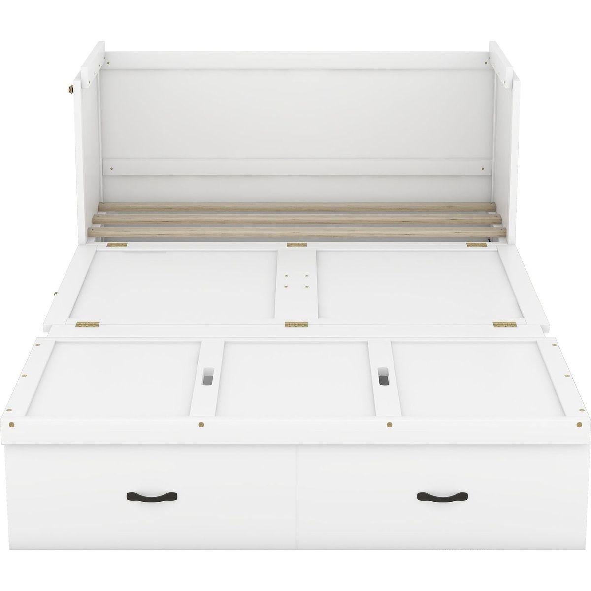 Full Size Murphy Bed with USB Port and a Large Drawer, White