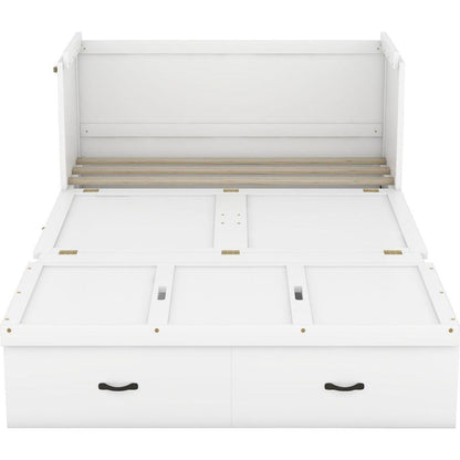 Full Size Murphy Bed with USB Port and a Large Drawer, White