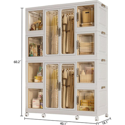 Portable Wardrobe Closet Storage Organizer for Clothes,Clothes Dresser,12 Magnetic Doors-12 Cubes & 2 Hanging Rod,16 pcs hangers, Baby Wardrobe Storage Cabinet,White - Streamdale Furniture