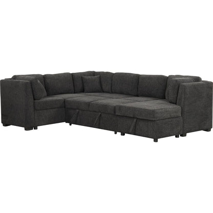 108.6" U-shaped Sectional Sofa Pull out Sofa Bed with Two USB Ports, Two Power Sockets, Three Back Pillows and a Storage Chaise for Living Room, Black