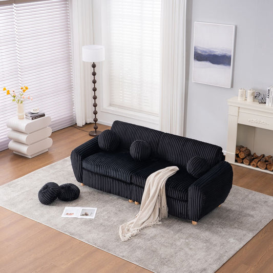 Modern Sofa for Living Room, 84' Black Corduroy Sofa Couch, Sectional Love Seat Couch, Upholstered Sofa for Apatment Bedroom Home Office