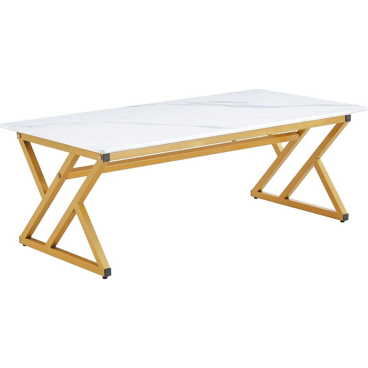 A modern minimalist style white marble patterned coffee table with golden metal legs. Computer desk. Game table. Tea table. CT-XX