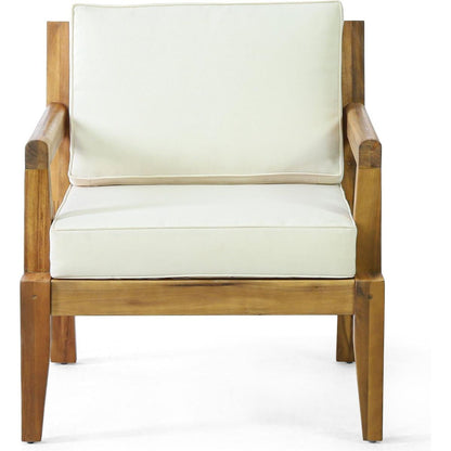 Outdoor Club Chairs with Cushions, 29" H X 26.5" W X 29" D, acacia wood + Teak Finish + Beige