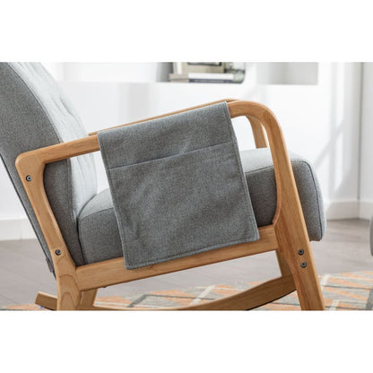 Rocking Chair With Ottoman, Mid-Century Modern Upholstered Fabric Rocking Armchair, Rocking Chair Nursery with Thick Padded Cushion, High Backrest Accent Glider Rocker Chair for Living Room