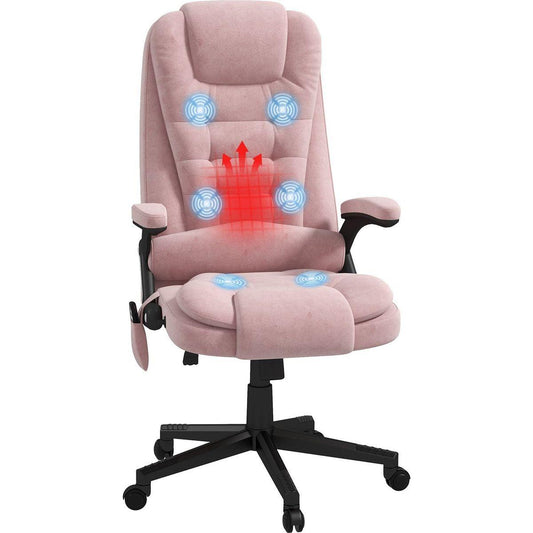 6 Point Vibrating Massage Office Chair with Heat, Velvet High Back Executive Office Chair with Reclining Backrest, Padded Armrests and Remote, Pink