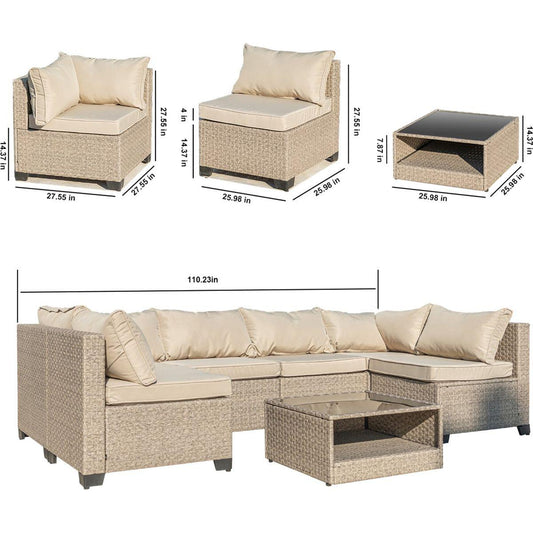 9-Piece Patio Furniture Set, All-Weather Boho Outdoor Conversation Set Sectional Sofa with Water Resistant Grey Thick Cushions