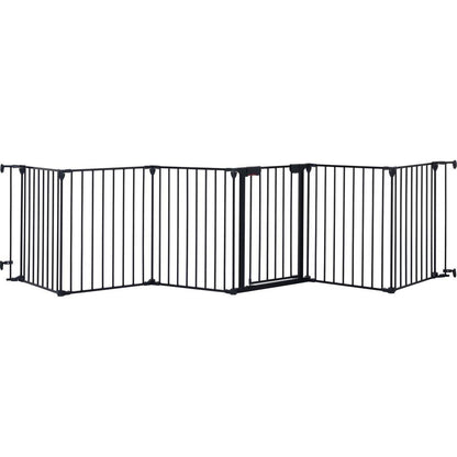 150" Adjustable Safety Gate 6 Panels Play Yard Metal Doorways Fireplace Fence Christmas Tree Fence Gate for House Stairs Gate prohibited area fence