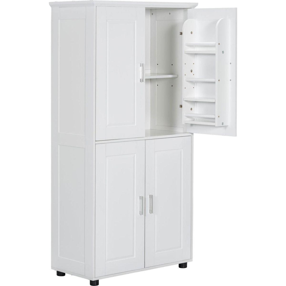 Tall and Wide Bathroom Floor Storage Cabinet, Bathroom Storage Unit, Freestanding Cabinet with 4 Doors, Adjustable Shelves, White