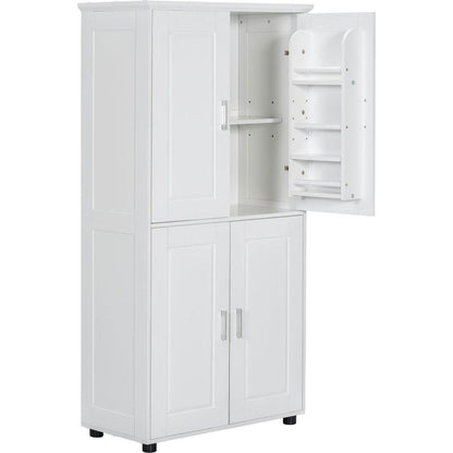 Tall and Wide Bathroom Floor Storage Cabinet, Bathroom Storage Unit, Freestanding Cabinet with 4 Doors, Adjustable Shelves, White
