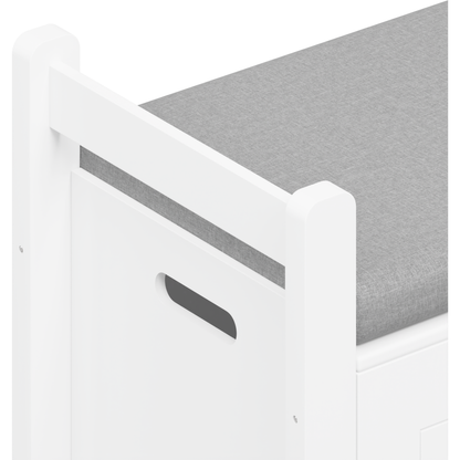 Kids Toy Box Chest, White Rubber Wood Toy Box for Boys Girls, Large Storage Cabinet with Cushion Seat Bench/Flip-Top Lid/Safety Hinge, Toy Storage Organizer Trunk for Nursery, Playroom