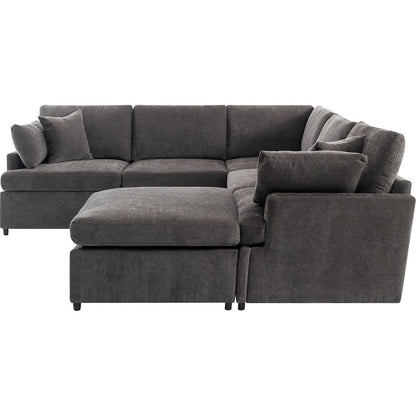 Modern Large U-Shape Sectional Sofa, with Removable Ottomans for Living Room (6-Seater)