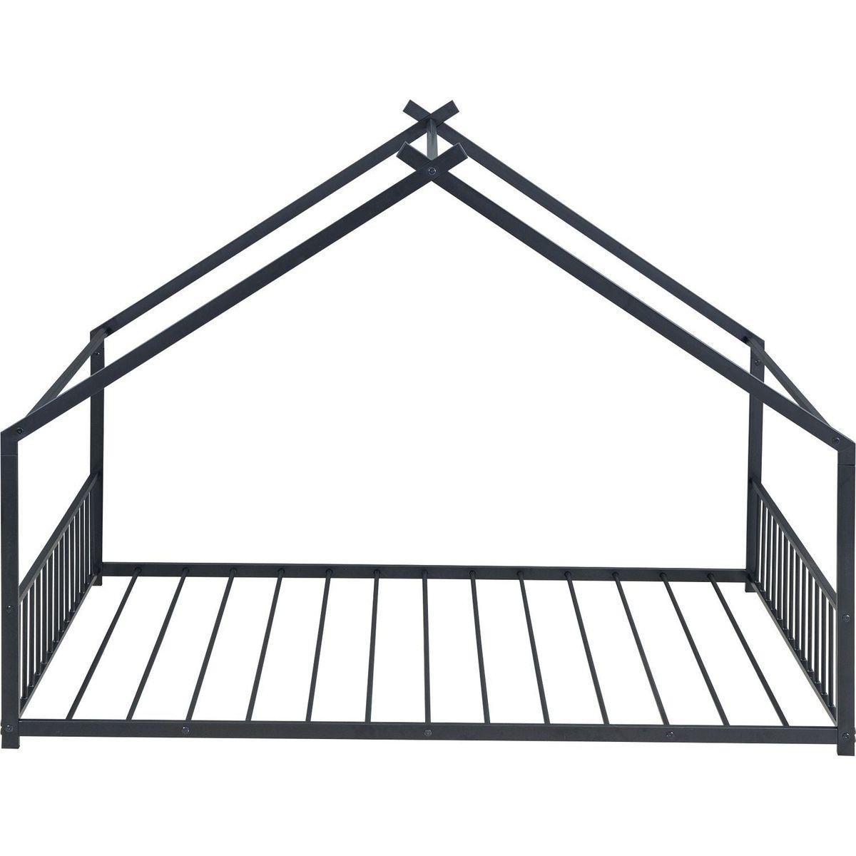 Full Size Metal House Bed, Black