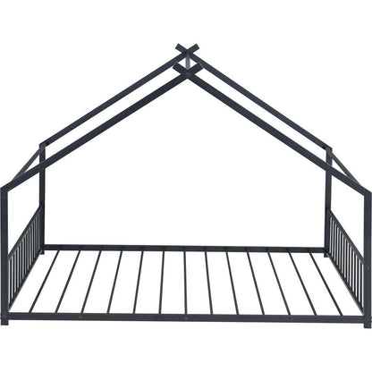 Full Size Metal House Bed, Black