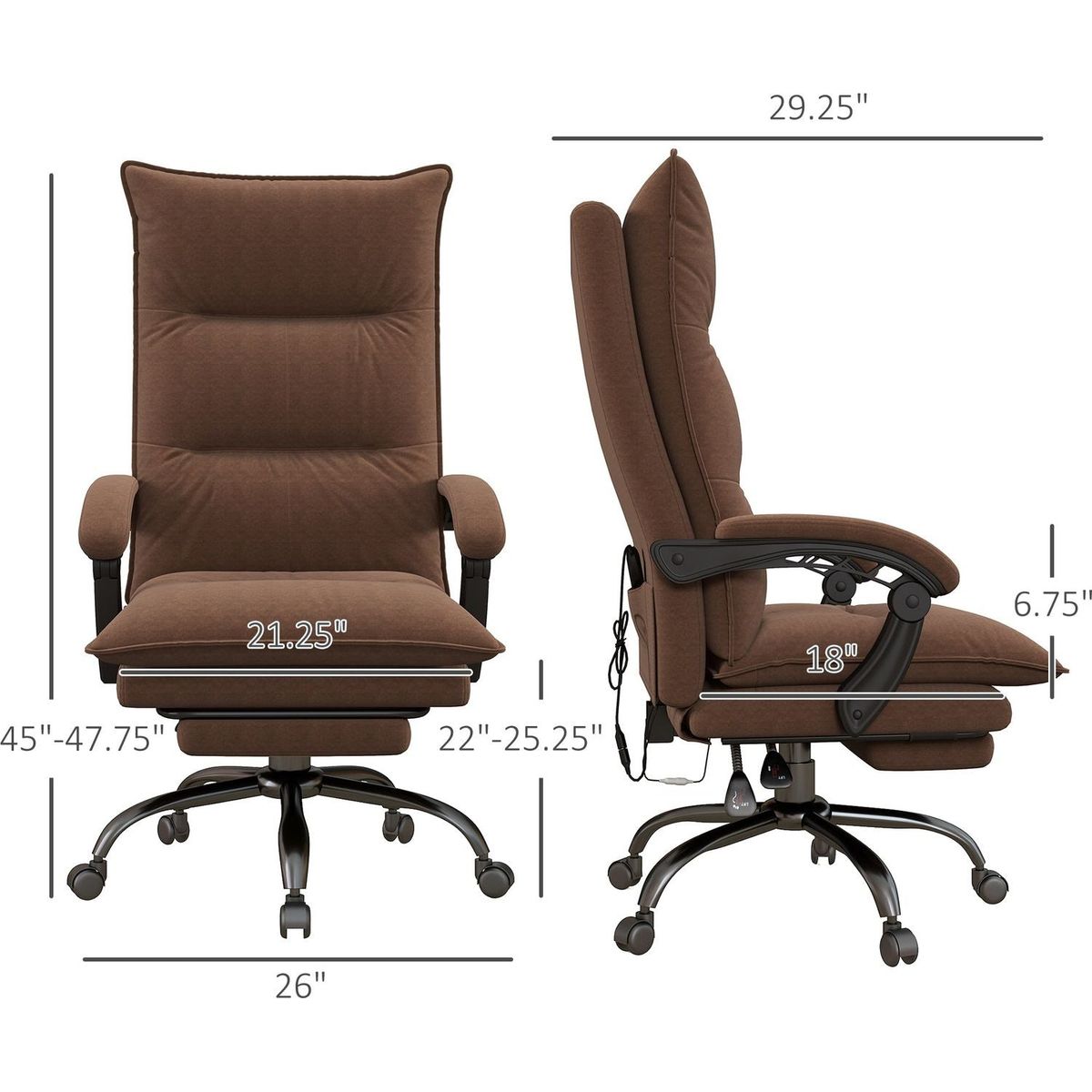 Vinsetto Executive Massage Office Chair with 6 Vibration Points, Microfiber Computer Desk Chair, Heated Reclining Chair with Footrest, Armrest, Double Padding, Brown