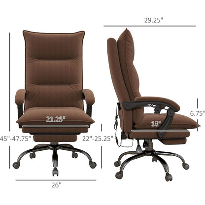 Vinsetto Executive Massage Office Chair with 6 Vibration Points, Microfiber Computer Desk Chair, Heated Reclining Chair with Footrest, Armrest, Double Padding, Brown