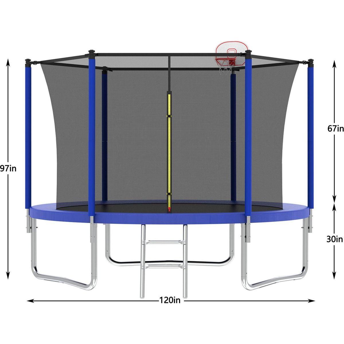 10FT Trampoline for Kids, Basketball Hoop and Ladder, Outdoor Kids Trampoline with Safety Enclosure,Fast Assembly for Backyard Fun,ASTM Approved