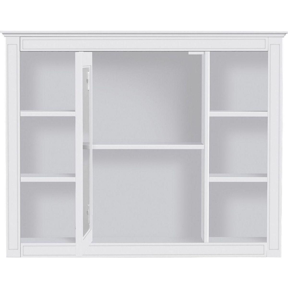 35" x 27.5" Medicine Cabinet, Wall Mounted Bathroom Storage Cabinet, Modern Bathroom Wall Cabinet with Mirror, Mirror Cabinet with 6 Open Shelves (Not Include Bathroom Vanity)