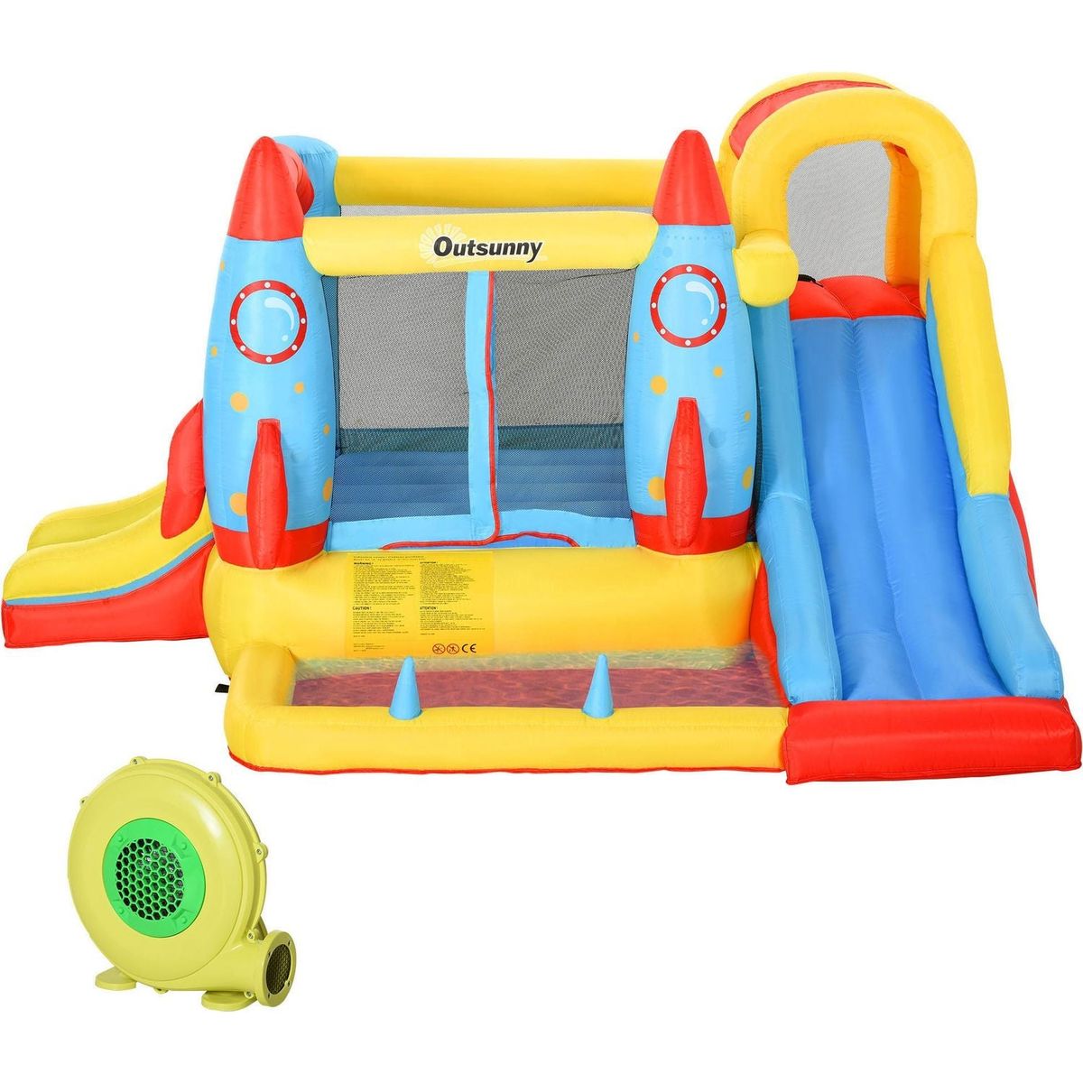 Kids Inflatable Water Slide, 4-in-1 Bounce House Jumping Castle with 2 Slides, Climbing Wall, Trampoline, & Water Pool Area, Air Blower