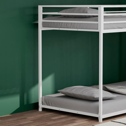 Adam Sturdy Twin over Twin Metal Bunk White for Kids and Adult, Low Profile and Easy Climbing with Stable Ladder